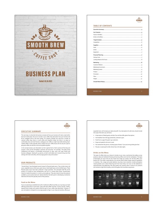 Business plan for coffee shop formatted document example for mobile.