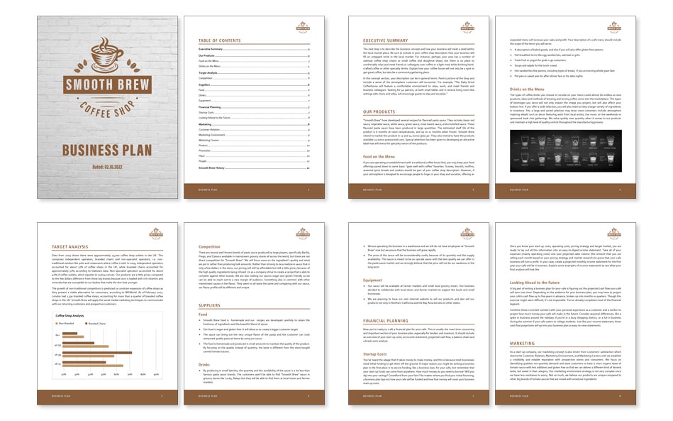 Business plan for coffee shop formatted document example.