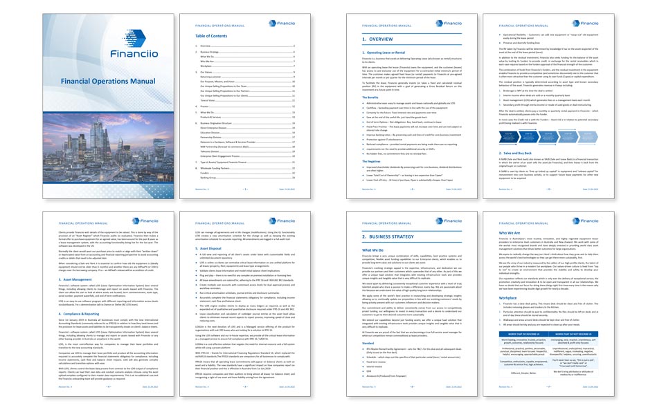 Operations manual formatted for financial services organisation.