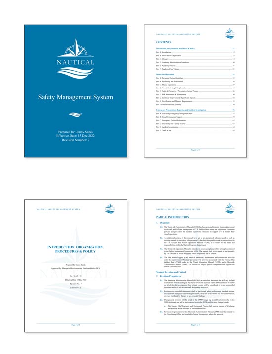 Nautical safety management system formatting example for mobile.