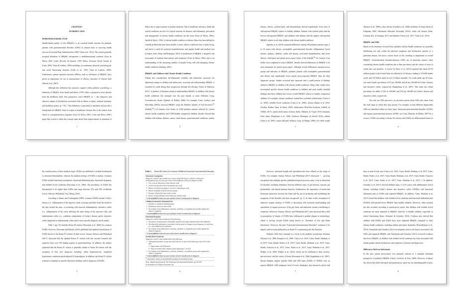 Thesis formatted for medical student in APA format with long data tables.