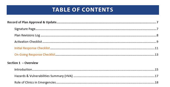 Table of contents